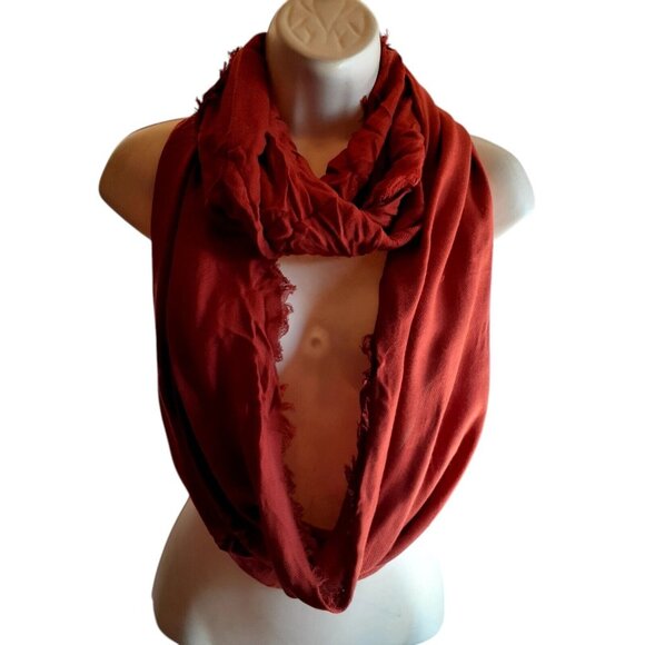 APT 9 Burnt Umber Rust Orange Infinity Scarf Fringe Edge Rayon Fall - Picture 8 of 8